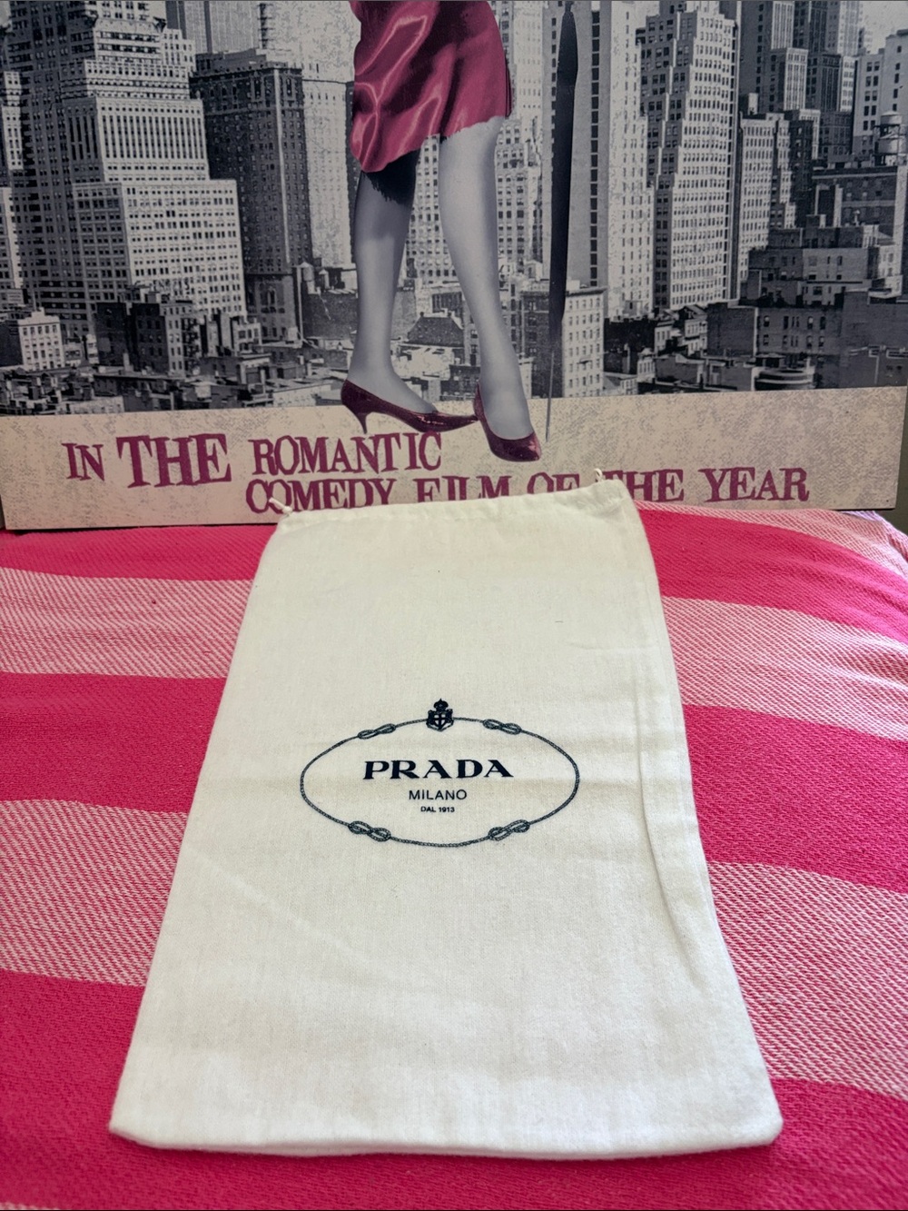 Prada Cream Dust Bag with Navy Logo